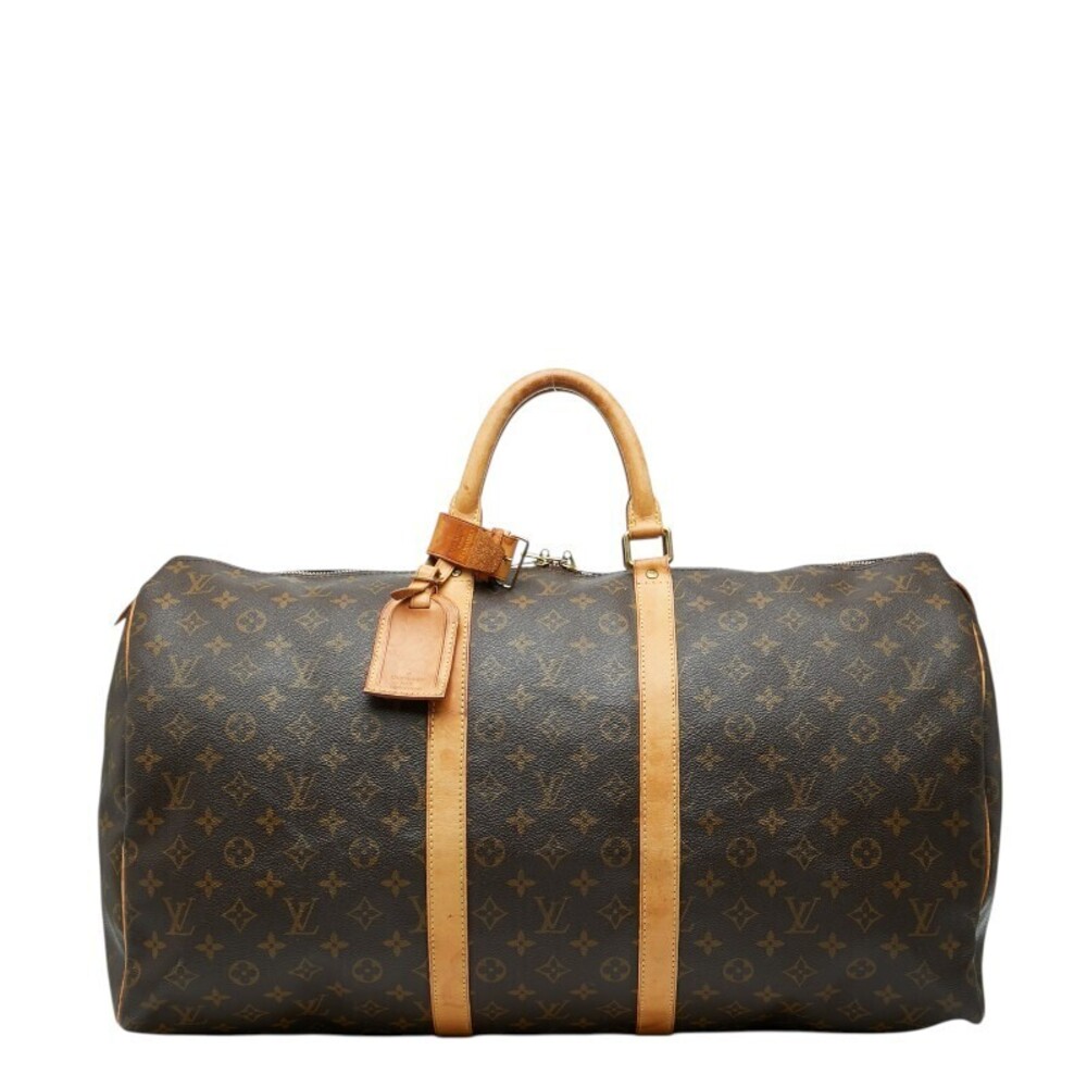 Louis Vuitton Monogram Keepall Boston Bag Travel Brown Leather